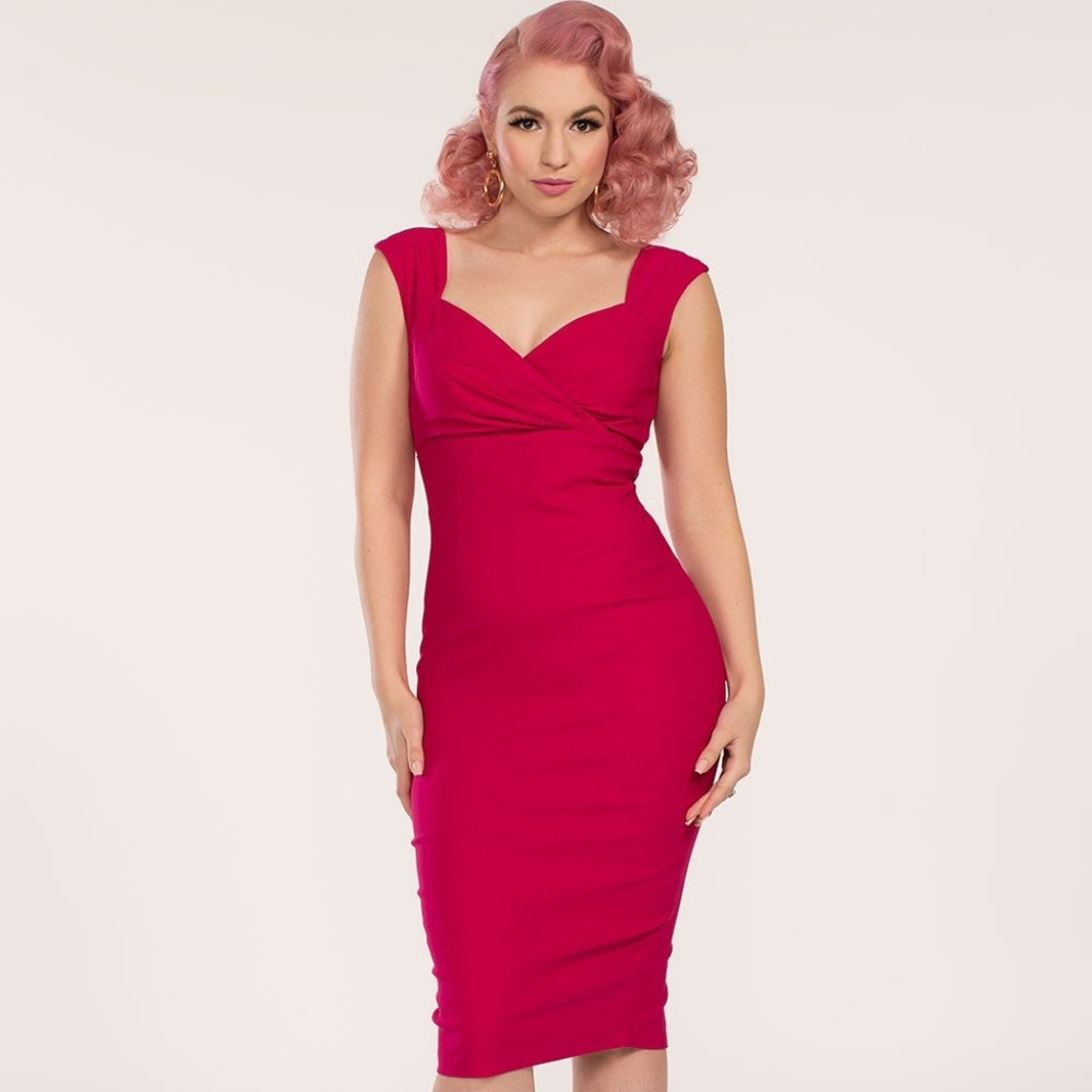 Pinup Couture Erin Wiggle Dress in Hot Pink